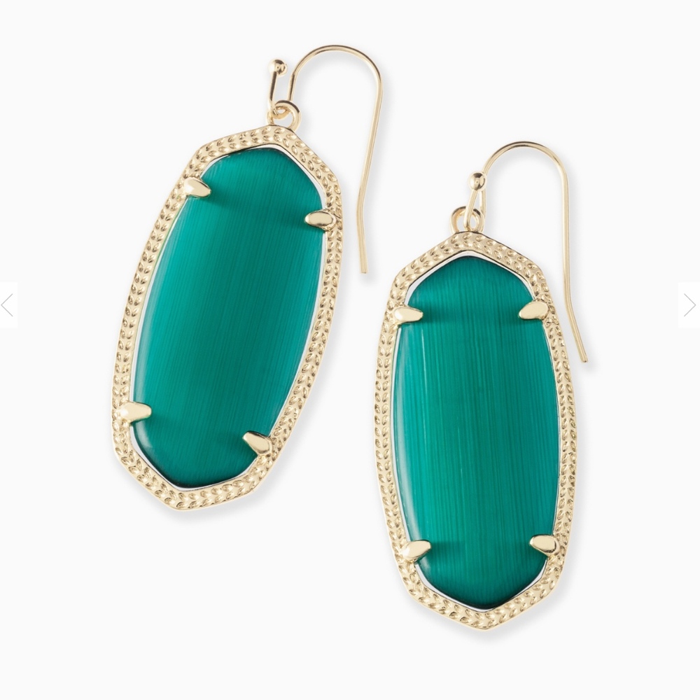 Kendra Scott Gold Drop Earrings in Emerald CatsEye